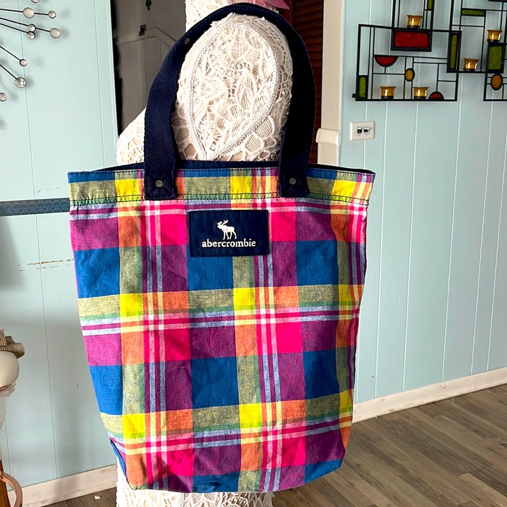 Abercrombie & Fitch multicolored plaid tote bag